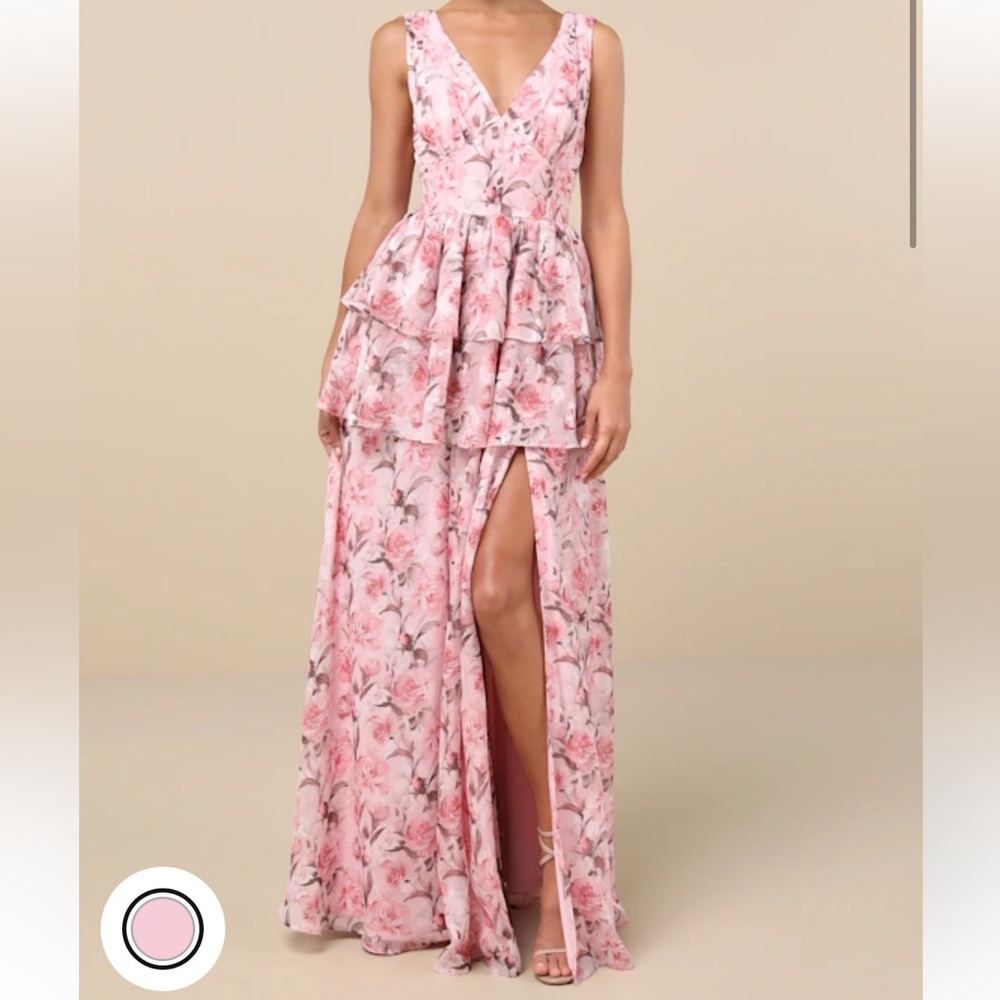 Lulu's Pink Floral Layered Maxi Dress